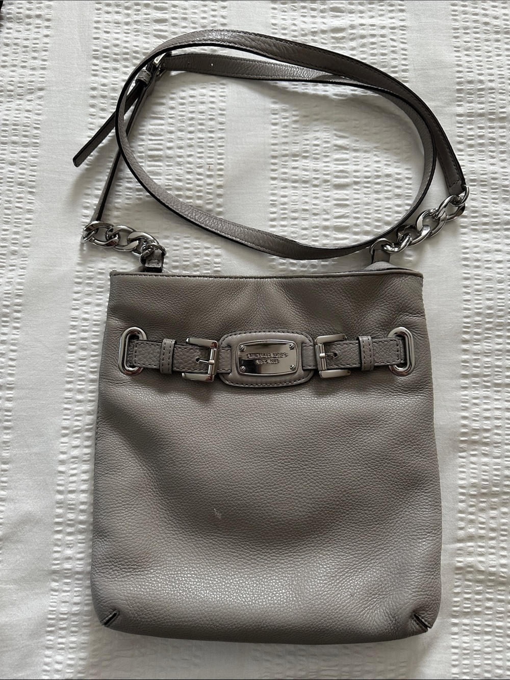 Michael Kors Gray Pebbled Leather Crossbody with Chain Strap